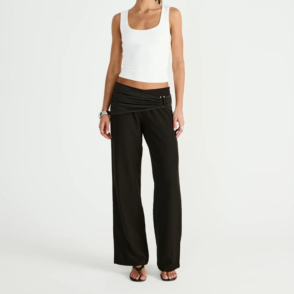 Charcoal Clothing Kieran Pants Black Low Rise Trousers with Twist Belt
